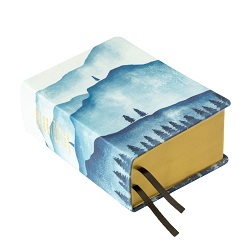 Hand-Bound Genuine Leather Quad - Mountain Mists mountain scriptures, mountain pattern, mountain pattern scriptures, mountains, pattern scriptures, patterned scriptures, blue scriptures, lds scriptures, scriptures
