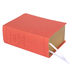 Hand-Bound Simulated Leather Quad - Coral Pink coral lds scriptures, custom lds scriptures, coral lds scripture, coral quad, color quad scriptures, coral quad scriptures
