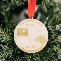 Two Mission Ornament - Wood two mission ornament, lds missionary ornament