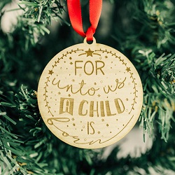 For Unto Us a Child Is Born Ornament - Wood lds ornament, lds christmas ornament