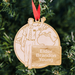 World Elder Mission Ornament - Wood elder missionary ornament, elder mission ornament, lds mission ornament