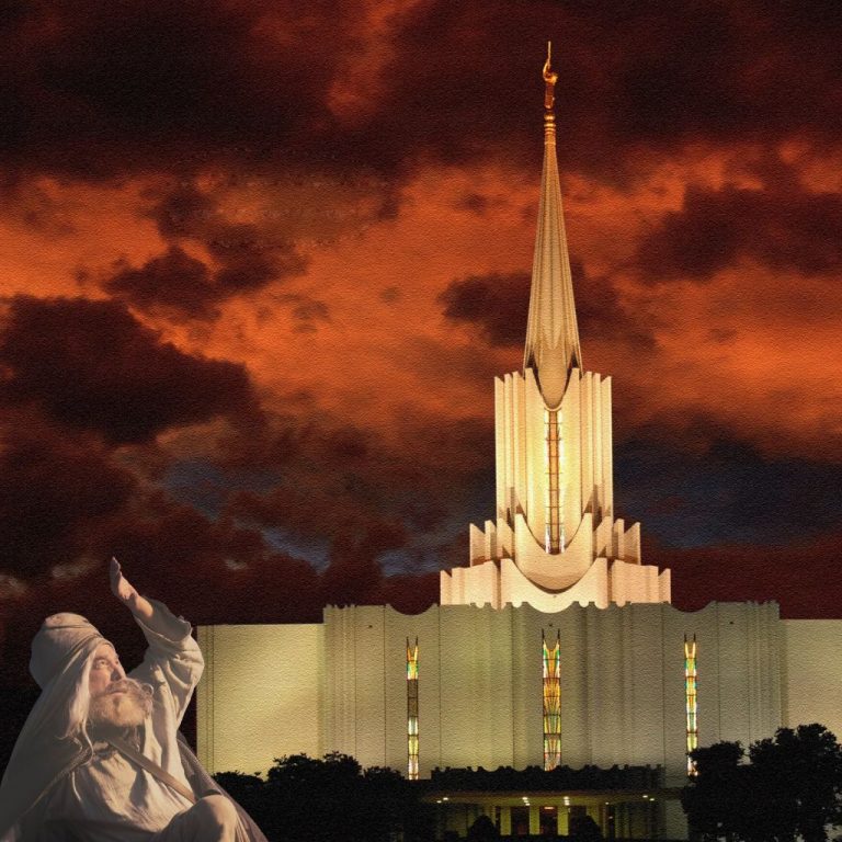 Lehi walking by Jordan River Temple